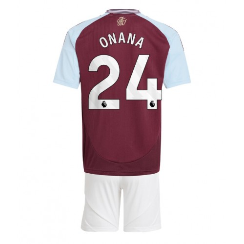 Fotbalové Dres Aston Villa Amadou Onana #24 Dětské Domácí 2024-25 Krátký Rukáv (+ trenýrky)